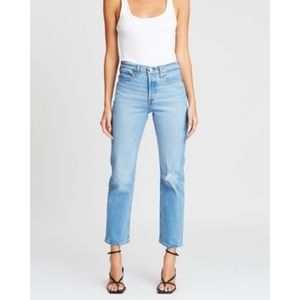 Levi's Wedgie Crop Straight Leg Jeans Distressed Tango Blue